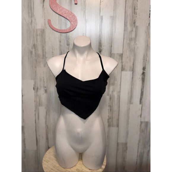 Blue Blush Black Handkerchief Crop Top Criss Cross Tie Back size Small - Picture 2 of 7